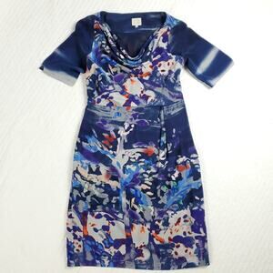 VTG Antrho Coquille Silk Japonica Sheath Artsy Abstract Watercolor Knee Dress 6